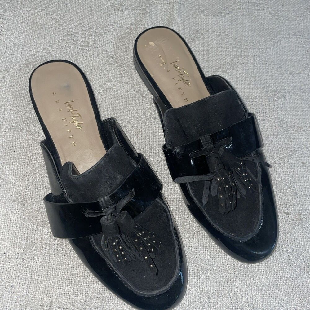 Lord & Taylor Women’s Dressy Mules Size 7 M Black Leather Going Out Party Fun